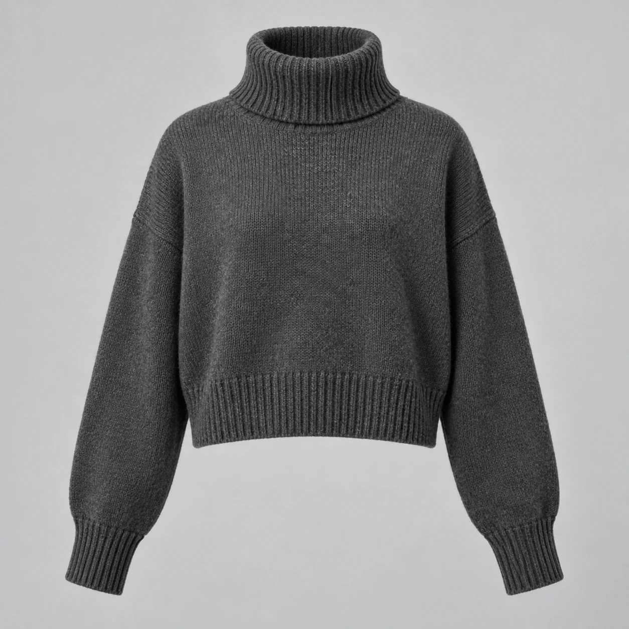 Arc Cropped Turtleneck in Charcoal, front view