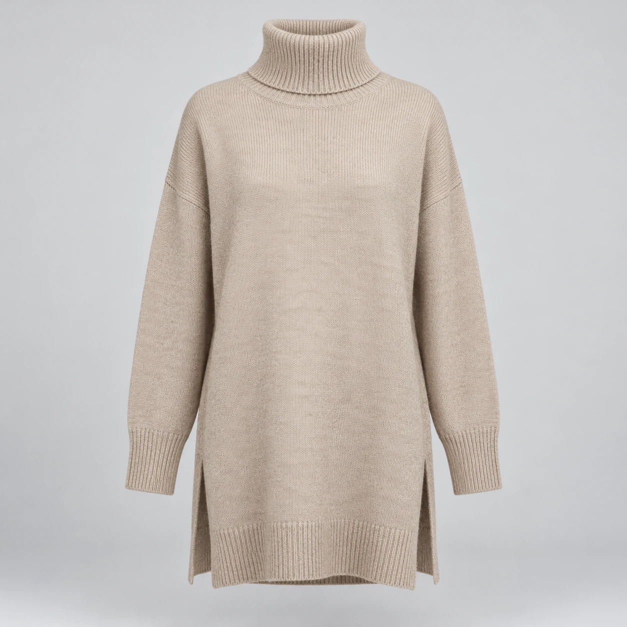 Dune Longline Turtleneck in Sand, front view
